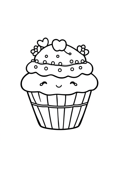 Chibi Cupcake Decorated Coloring Page