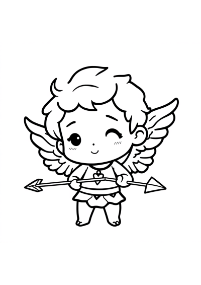 Chibi Cupid With Arrow Coloring Page
