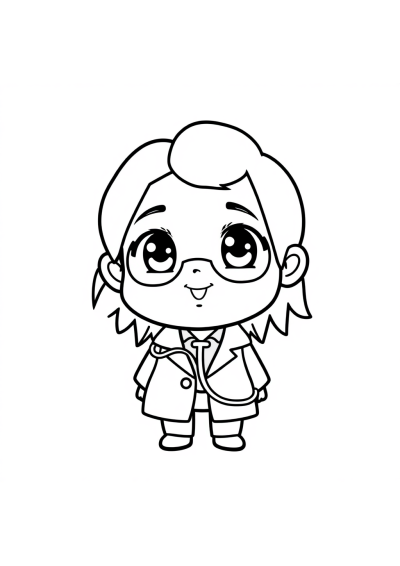 Chibi Doctor With Stethoscope Coloring Page