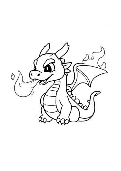 Chibi Dragon Breathing Fire Coloring Page