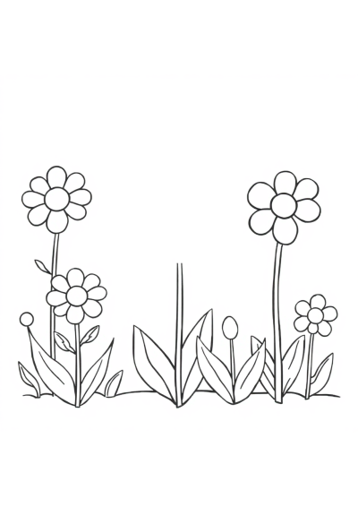 Chibi Garden Flowers Coloring Page