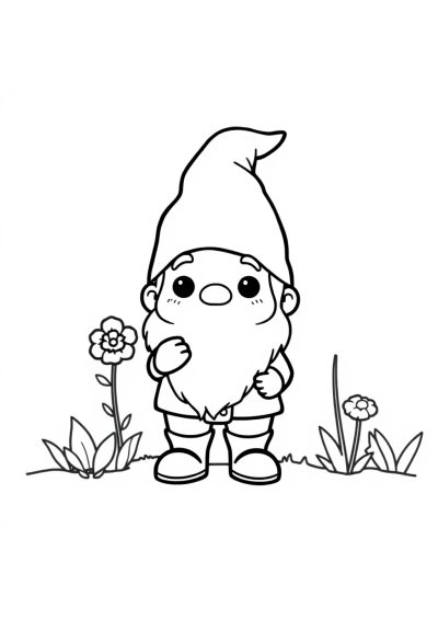 Chibi Gnome In Garden Coloring Page