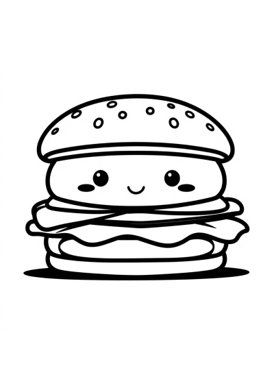 Printable Chibi Hamburger Coloring Page
