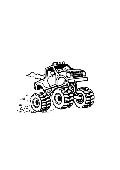 Chibi Monster Truck Jumping Coloring Page