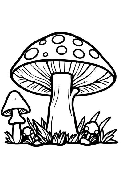 Chibi Mushroom Forest Coloring Page
