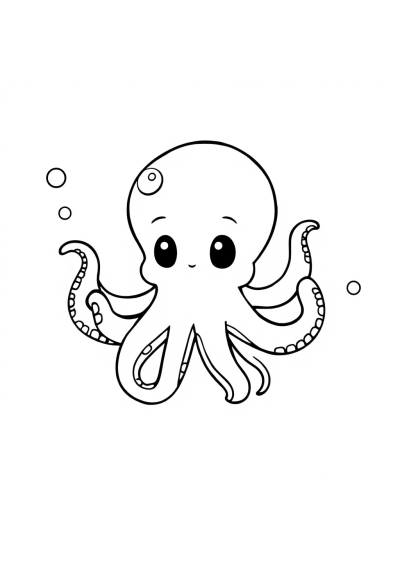 Chibi Octopus Underwater Coloring Page