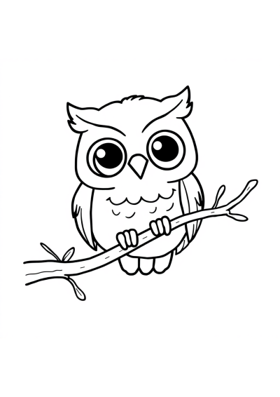 Chibi Owl On Branch Coloring Page