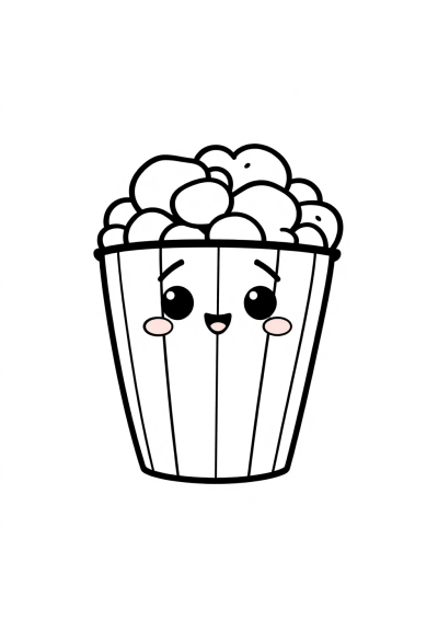 Chibi Popcorn Bucket Coloring Page