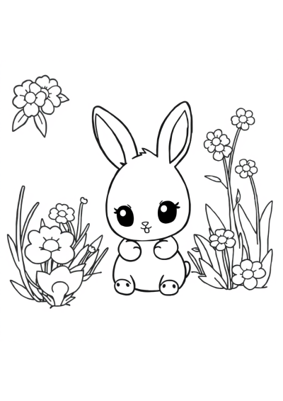 Chibi Rabbit In Garden Coloring Page