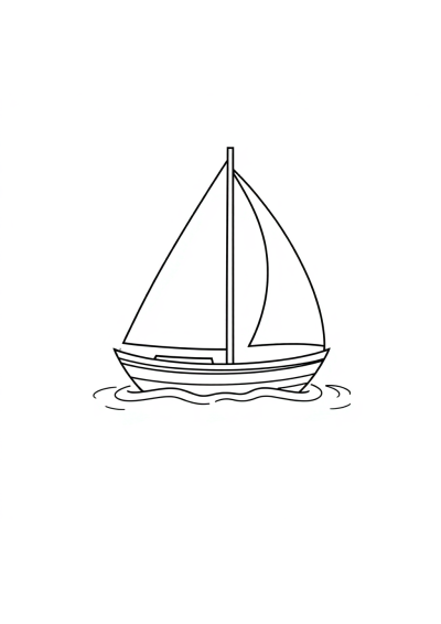 Chibi Sailboat On Water Coloring Page