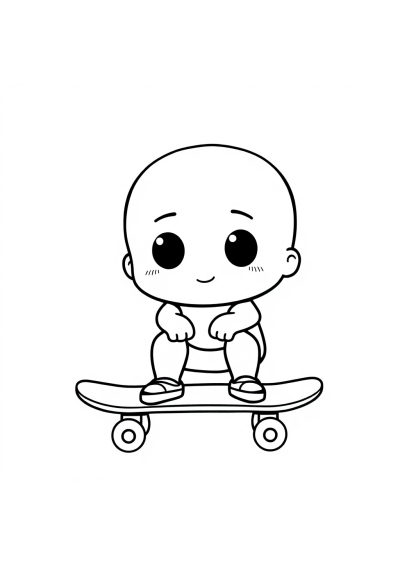 Chibi Skateboard Coloring Page