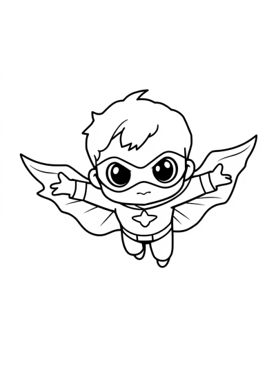 Chibi Superhero Flying Coloring Page