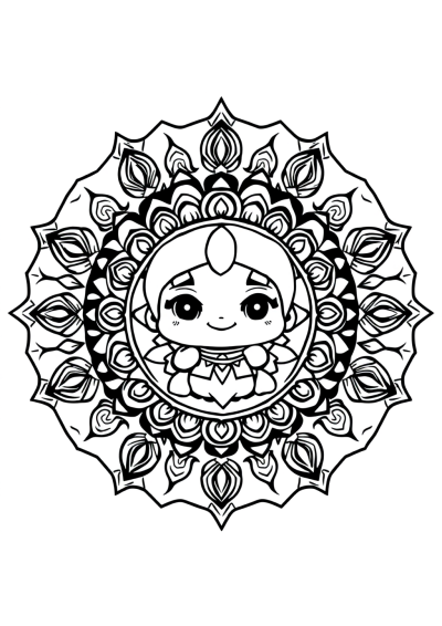 Chibi Tibetan Mandala Coloring Page