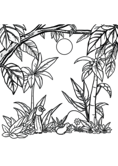 Chibi Tropical Jungle Coloring Page