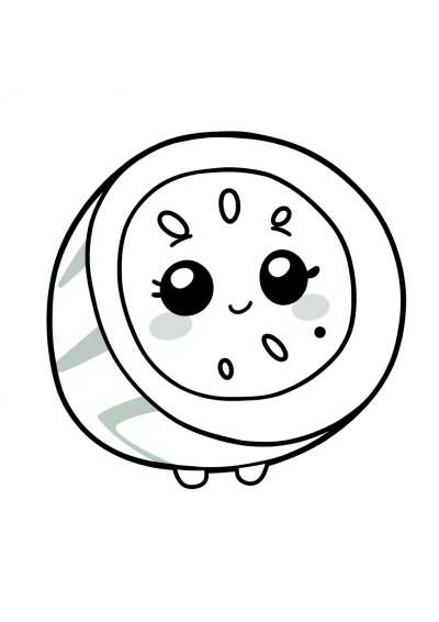 Chibi Watermelon Slice Coloring Page