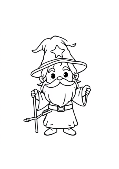 Chibi Wizard With Staff Coloring Page