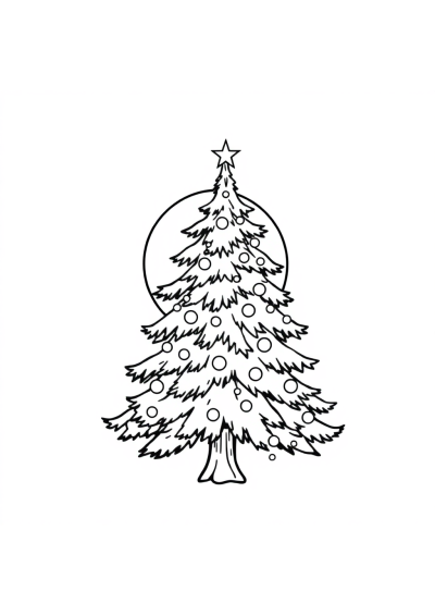 Christmas Tree Decorated At Sunset Coloring Page