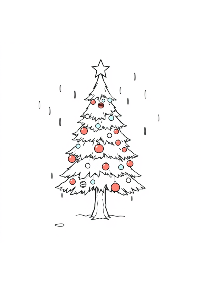 Christmas Tree Decorated In Rain Coloring Page