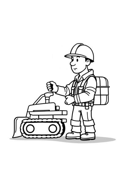 Construction Worker At Night Coloring Page