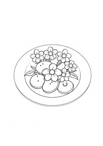 Cookies Plate With Flowers Coloring Page