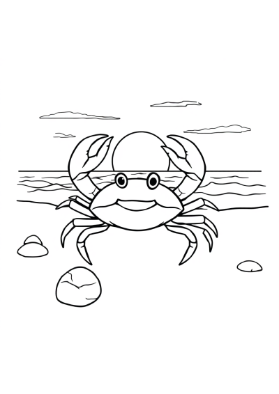 Crab On Beach At Sunset Coloring Page