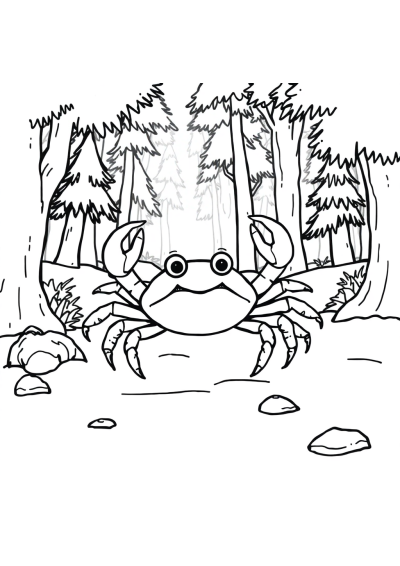 Crab On Beach In Forest Coloring Page