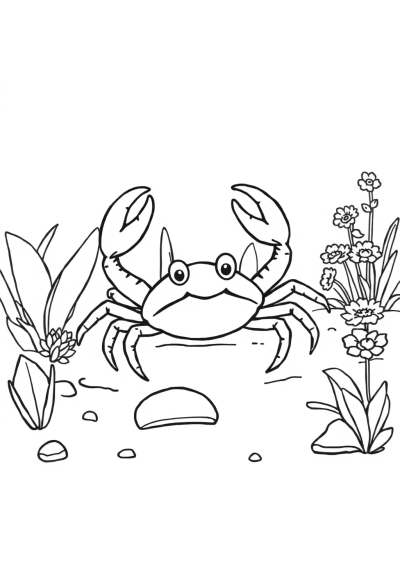 Crab On Beach In Garden Coloring Page