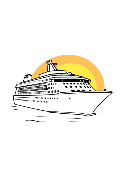Cruise Ship At Sunset Coloring Page