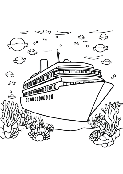 Cruise Ship Underwater Coloring Page