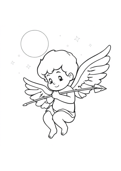 Cupid With Arrow At Night Coloring Page