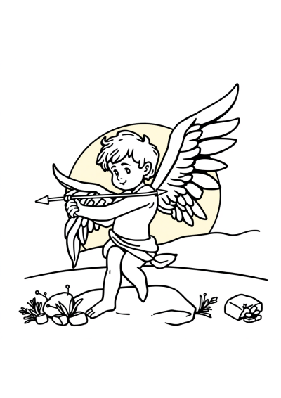 Cupid With Arrow At Sunset Coloring Page