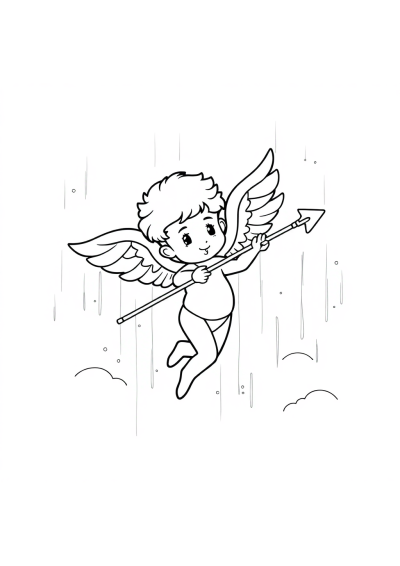 Printable Cupid With Arrow In Rain Coloring Page