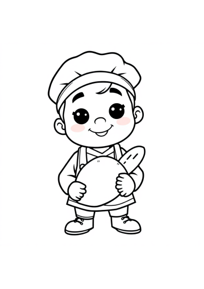 Cute Baker With Bread Coloring Page