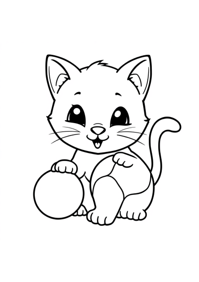 Cute Cat Playing With Ball Coloring Page