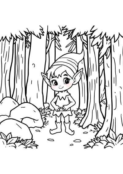 Cute Elf In Forest Coloring Page