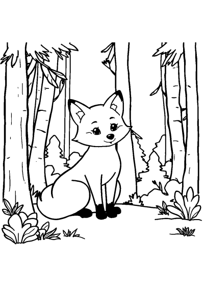 Cute Fox In Forest Coloring Page