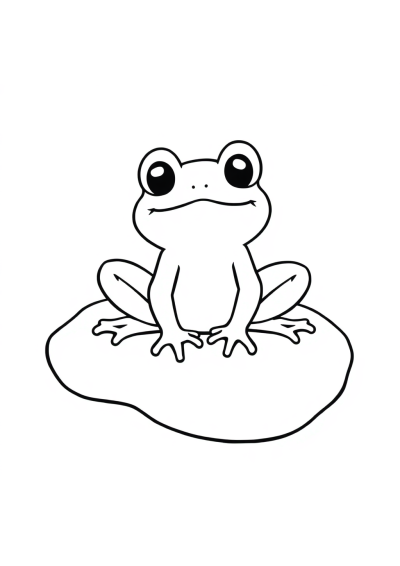 Cute Frog On Lily Pad Coloring Page