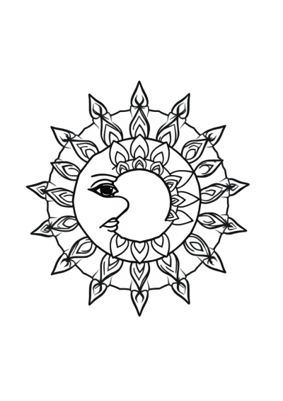Cute Sun And Moon Mandala Coloring Page