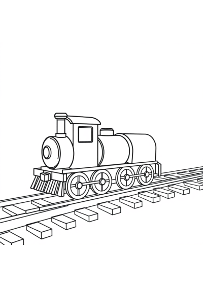 Cute Train On Tracks Coloring Page