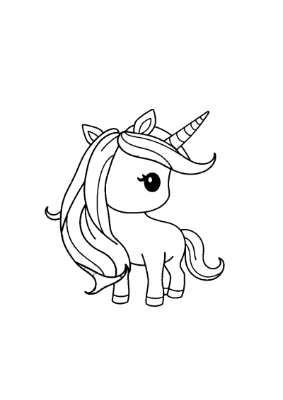 Cute Unicorn With Rainbow Mane Coloring Page