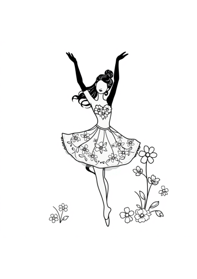 Dancer Ballet With Flowers Coloring Page