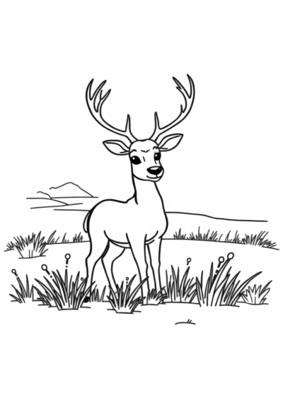 Deer In Meadow On Beach Coloring Page