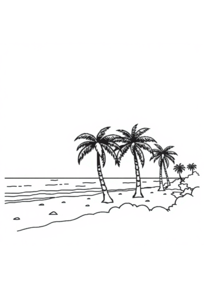 Detailed Beach With Palm Trees Coloring Page