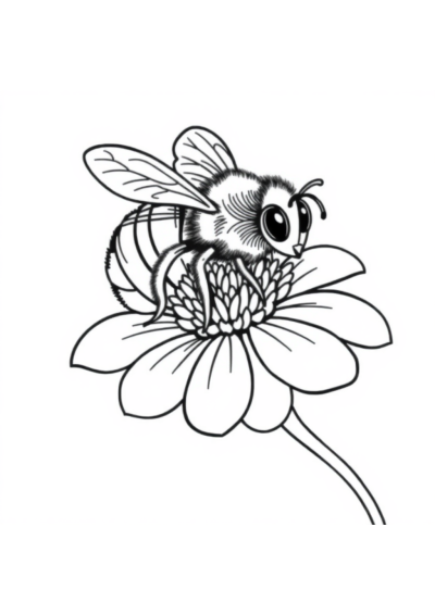 Printable Detailed Bee On Flower Coloring Page