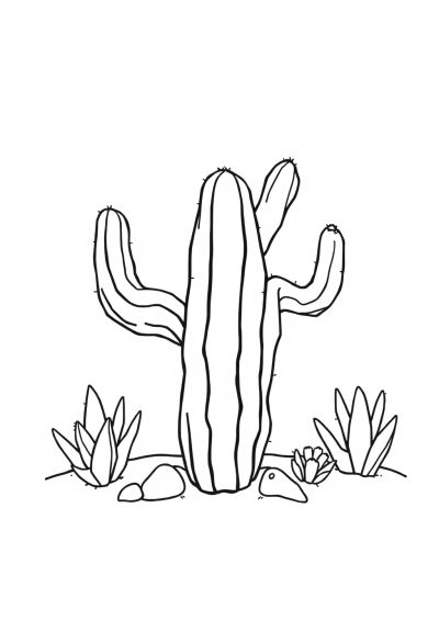 Detailed Cactus Desert Coloring Page