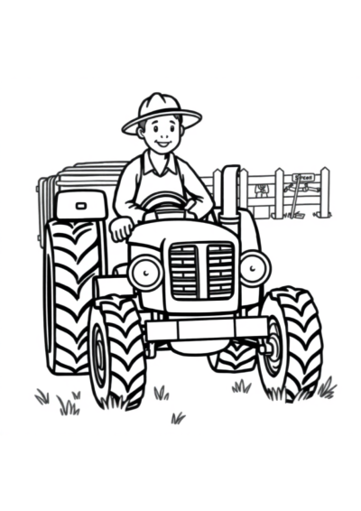 Detailed Farmer With Tractor Coloring Page