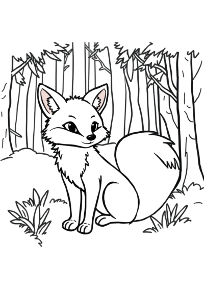 Printable Detailed Fox In Forest Coloring Page