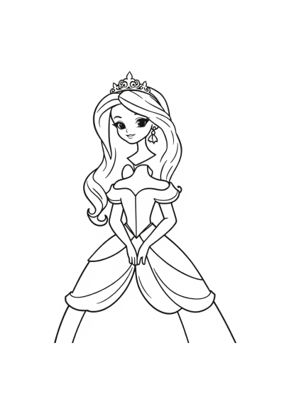 Detailed Princess In Dress Coloring Page