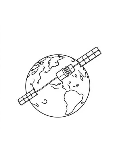 Detailed Satellite Orbiting Earth Coloring Page