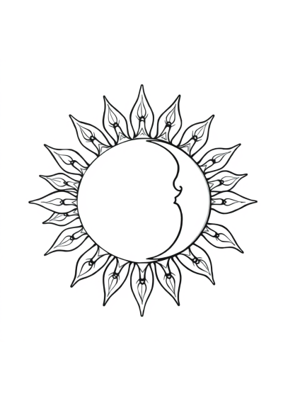 Printable Detailed Sun And Moon Mandala Coloring Page